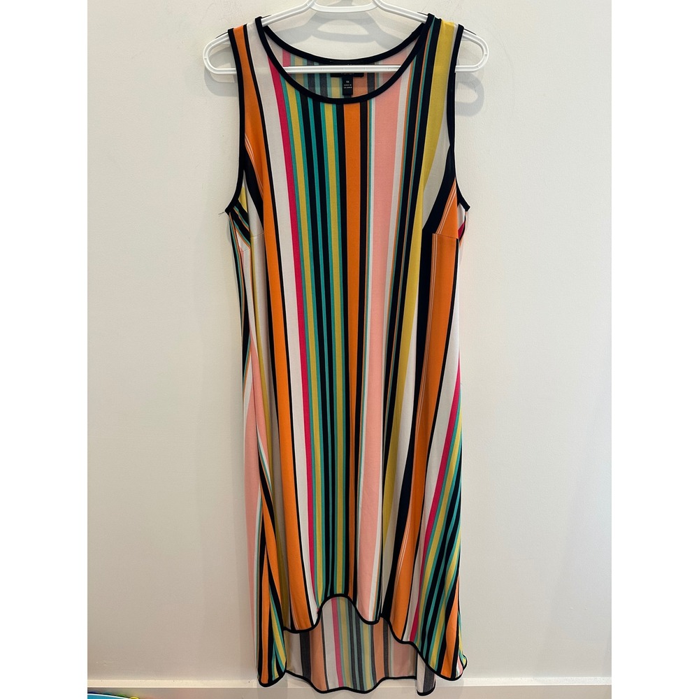MSK Women Multi-Color Vertical Stripe Sleeveless High-Low Midi Dress 1X